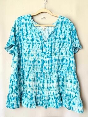 Terra & Sky Turquoise Tie Dye Peplum Tunic